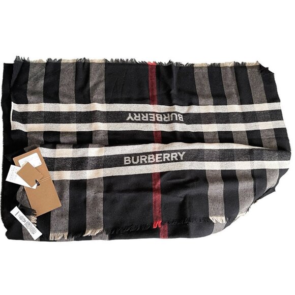 Burberry Gauze Stripe with Branding Scarf, 180cm X 70cm, Wool Silk - Picture 5 of 9